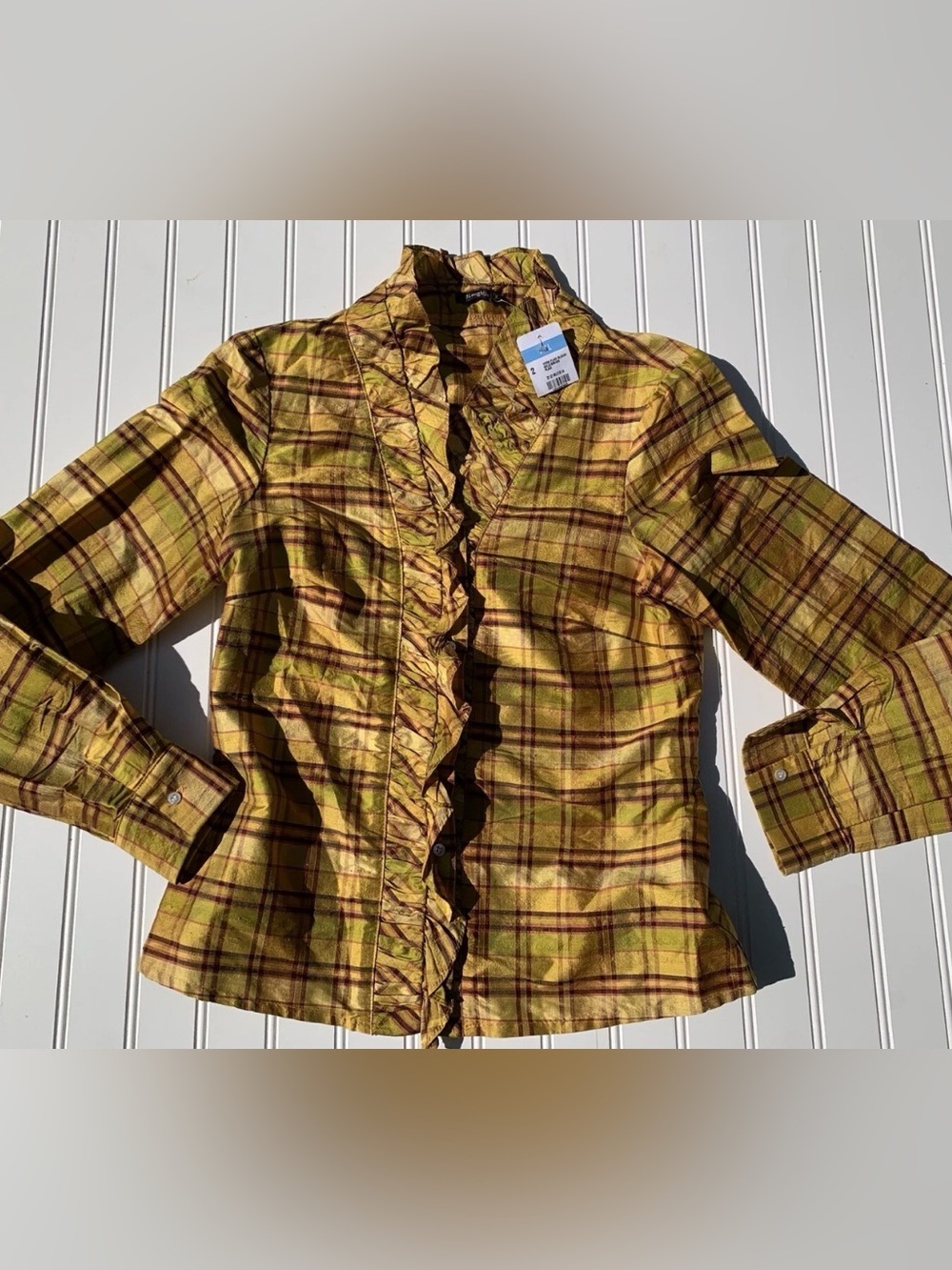 J. MCLAUGHLIN Ruffle Button Down Viera Long Sleeve Shirt Top Plaid Sz 2 NEW 327
